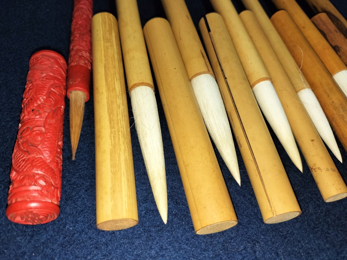 [未使用] 唐筆 7本 上海工藝 蘭蕊羊毫 群 畢 火炬牌 蓋峰 蘇州湖筆 極品 純羊條幅 堆朱 筆管 中国筆 上海工芸 羣 中国 美術 書道 筆 純羊毫_画像8