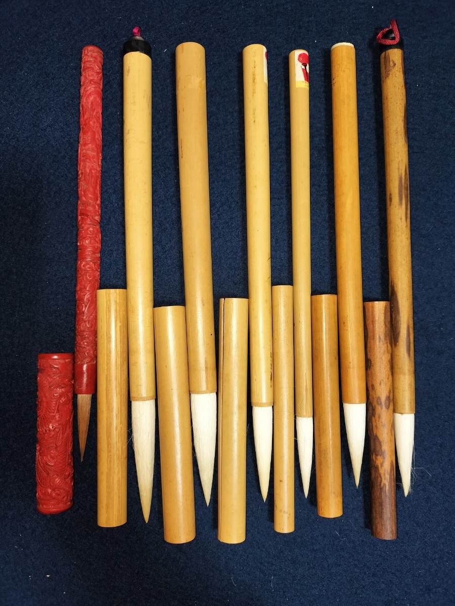 [未使用] 唐筆 7本 上海工藝 蘭蕊羊毫 群 畢 火炬牌 蓋峰 蘇州湖筆 極品 純羊條幅 堆朱 筆管 中国筆 上海工芸 羣 中国 美術 書道 筆 純羊毫_画像7