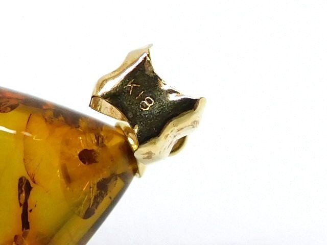 K18金具 琥珀 こはく アンバー ☆ ペンダントトップ チャーム イエローゴールド 4.4g □7K_画像3