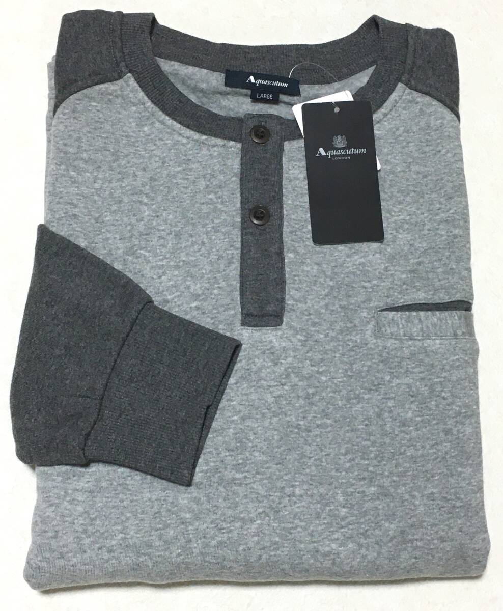 Aquascutum 長袖 ヘンリーシャツ L アクアスキュータム 定価9.900円_画像1