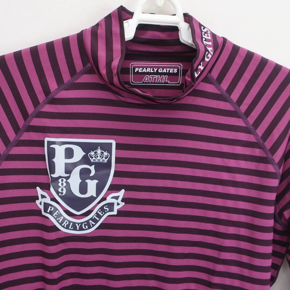 【美品】PEARLY GATES(パーリーゲイツ) ハイネックシャツ 紫ボーダー メンズ 5 053-266180 ゴルフウェア 2510-0803 中古_画像3