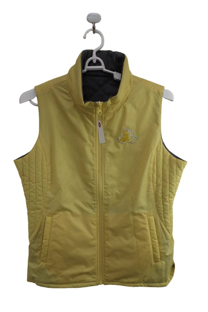 【40%オフ】【美品】Black & White(ブラック&ホワイト) リバーシブルベスト 黄色 / グレー レディース 2 ゴルフ用品 2409-0570 中古_画像1