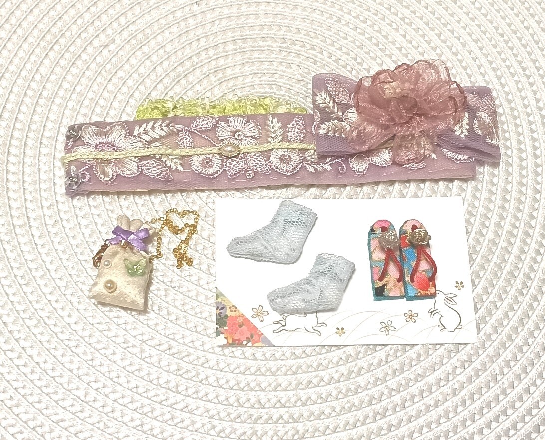 【夢人屋呉服店】 ブライス Blythe ネオブライス ブライス着物 outfit　KIMONO　レース&フェザーのお帽子のお着物セット_画像10