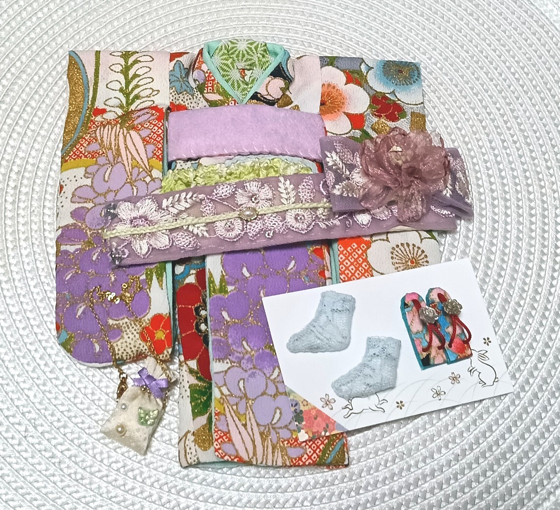 【夢人屋呉服店】 ブライス Blythe ネオブライス ブライス着物 outfit　KIMONO　レース&フェザーのお帽子のお着物セット_画像8