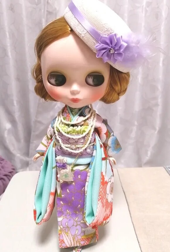 【夢人屋呉服店】 ブライス Blythe ネオブライス ブライス着物 outfit　KIMONO　レース&フェザーのお帽子のお着物セット_画像1