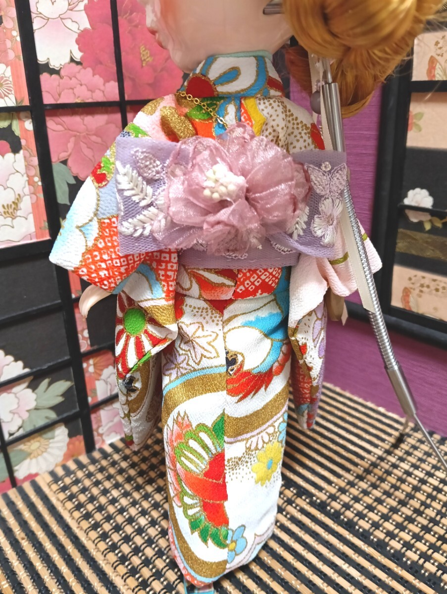 【夢人屋呉服店】 ブライス Blythe ネオブライス ブライス着物 outfit　KIMONO　レース&フェザーのお帽子のお着物セット_画像7