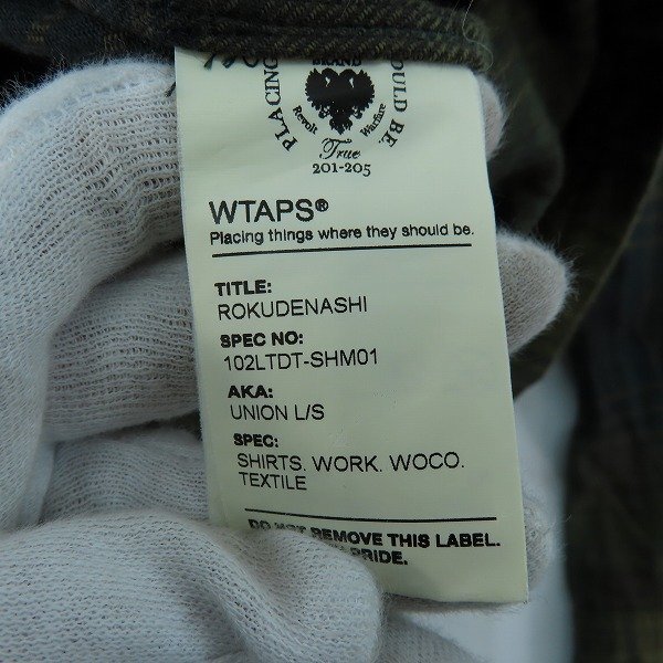 ☆WTAPS/ダブルタップス ROKUDENASHI UNION L/S チェック柄 長袖シャツ 102LTDT-SHM01 /L /000_画像4