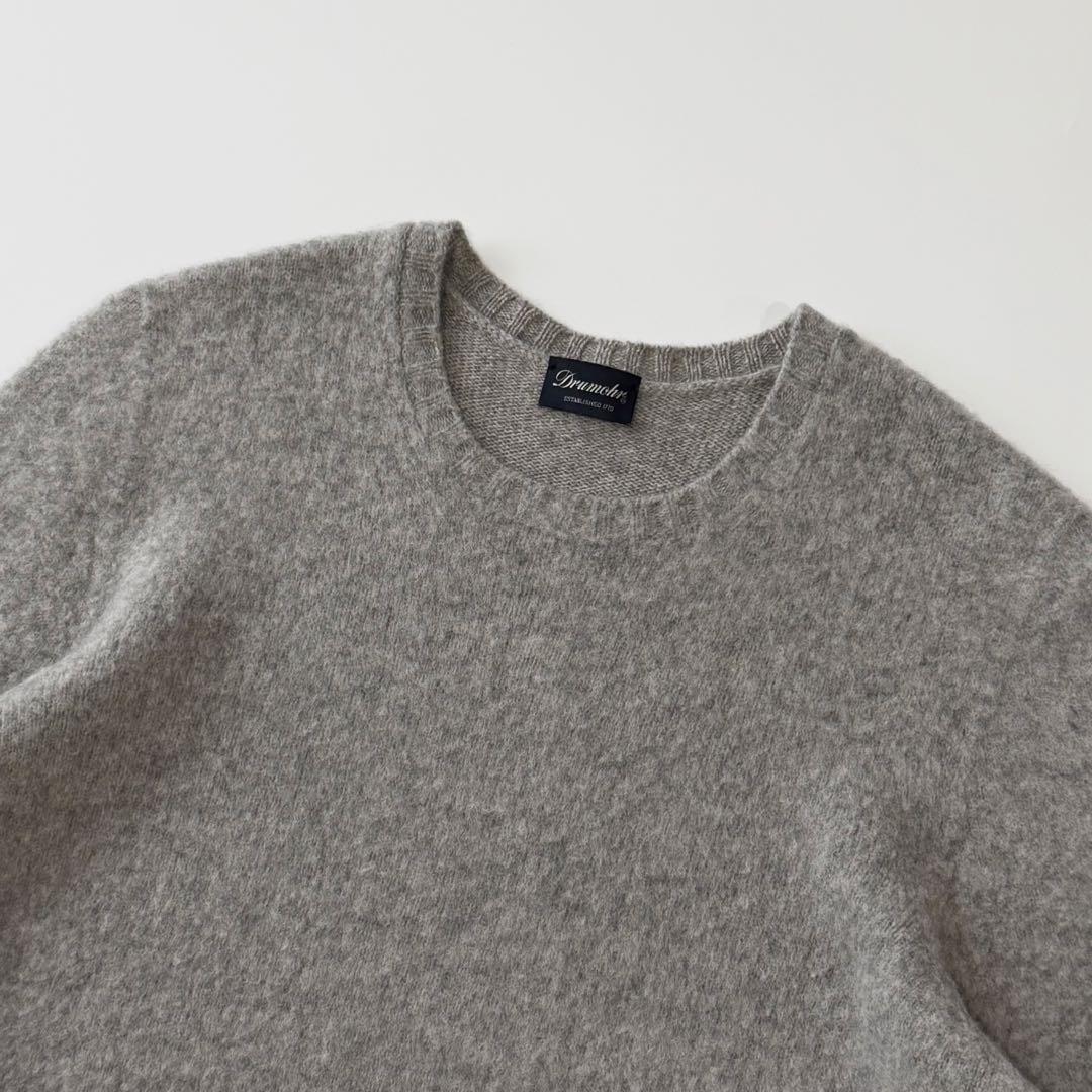 Drumohr ドルモア クルーネック ウール ブークレ ニット 46 グレー ミドルゲージ セーター プルオーバー メンズ イタリア製 長袖 厚手_画像3