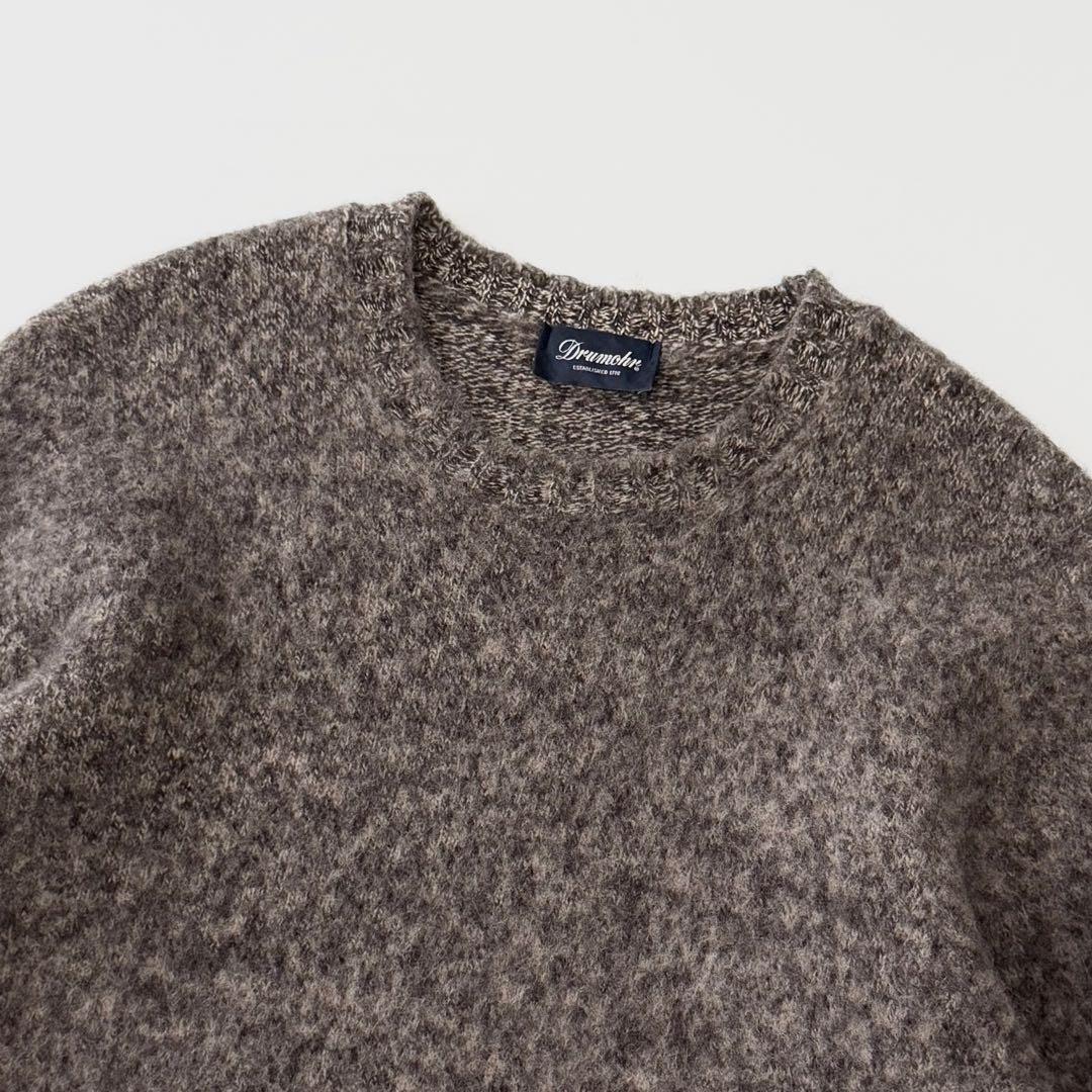 Drumohr ドルモア クルーネック ウール ブークレ ニット 46 ブラウン ミドルゲージ セーター プルオーバー メンズ イタリア製 長袖 厚手_画像3