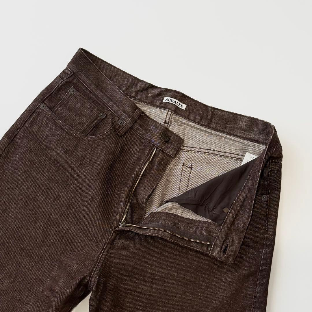 AURALEE HARD TWIST DENIM 5P PANTS 32 ブラウン オーラリー ハードツイスト デニム パンツ コットン レギュラーフィット 日本製 国内正規_画像6