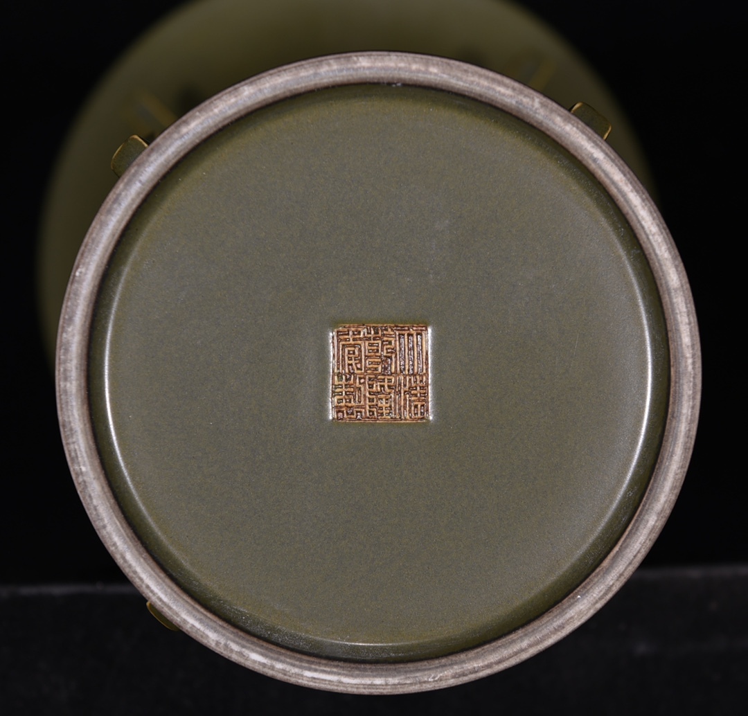 ■LM235■大清乾隆年製 在銘 茶葉末釉 官窯 花觚尊 時代物 古玩 唐物 古陶磁器■_画像9