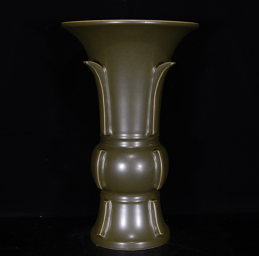 ■LM235■大清乾隆年製 在銘 茶葉末釉 官窯 花觚尊 時代物 古玩 唐物 古陶磁器■_画像1