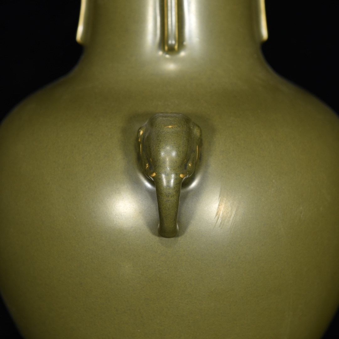 ■LM231■大清乾隆年製 在銘 茶葉末釉 官窯 象耳花瓶 時代物 古玩 唐物 古陶磁器■_画像5