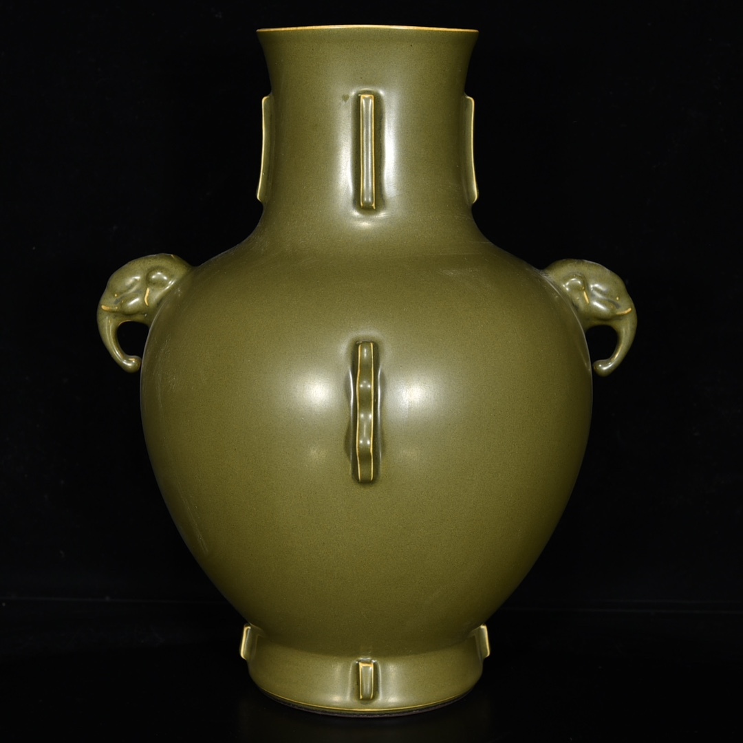 ■LM231■大清乾隆年製 在銘 茶葉末釉 官窯 象耳花瓶 時代物 古玩 唐物 古陶磁器■_画像3