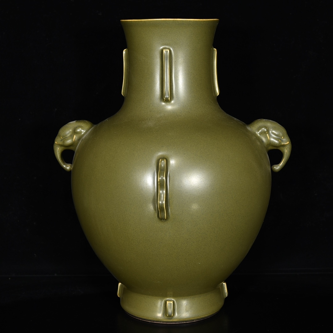 ■LM231■大清乾隆年製 在銘 茶葉末釉 官窯 象耳花瓶 時代物 古玩 唐物 古陶磁器■_画像1