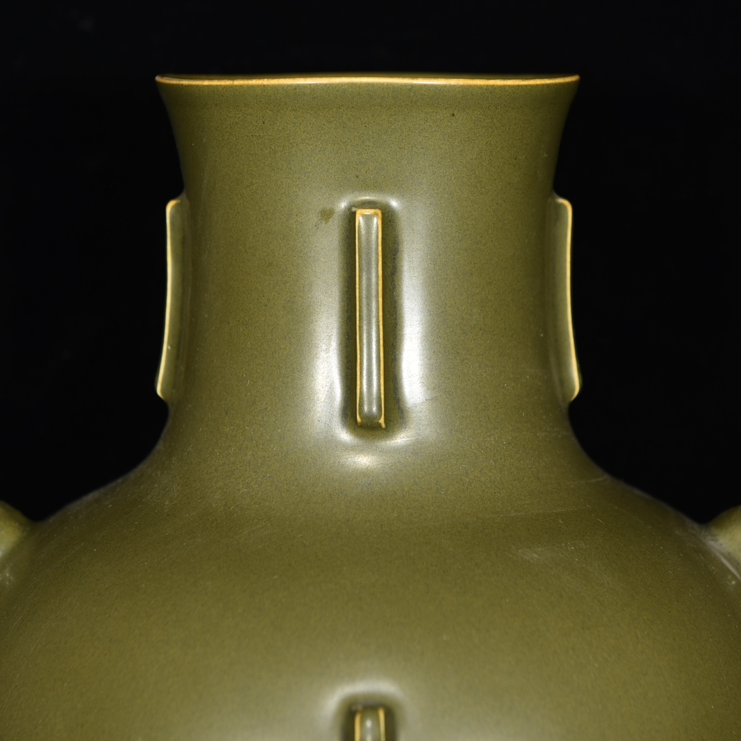 ■LM231■大清乾隆年製 在銘 茶葉末釉 官窯 象耳花瓶 時代物 古玩 唐物 古陶磁器■_画像4