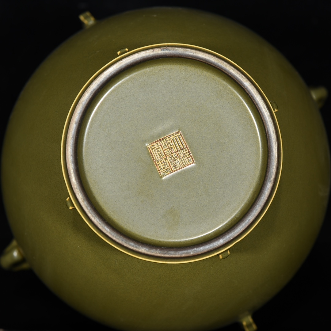 ■LM231■大清乾隆年製 在銘 茶葉末釉 官窯 象耳花瓶 時代物 古玩 唐物 古陶磁器■_画像9