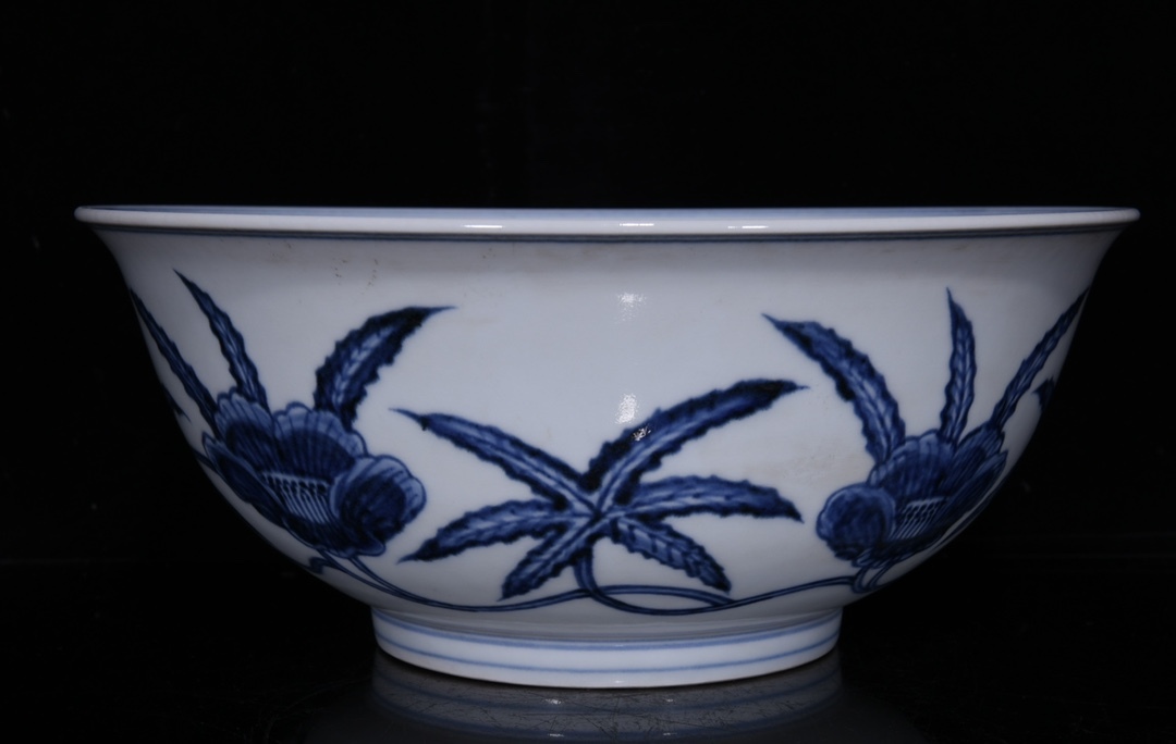 ■LM400■大明宣徳年制款 青花秋葵碗大碗 時代物 古玩 唐物 古陶磁器■_画像9