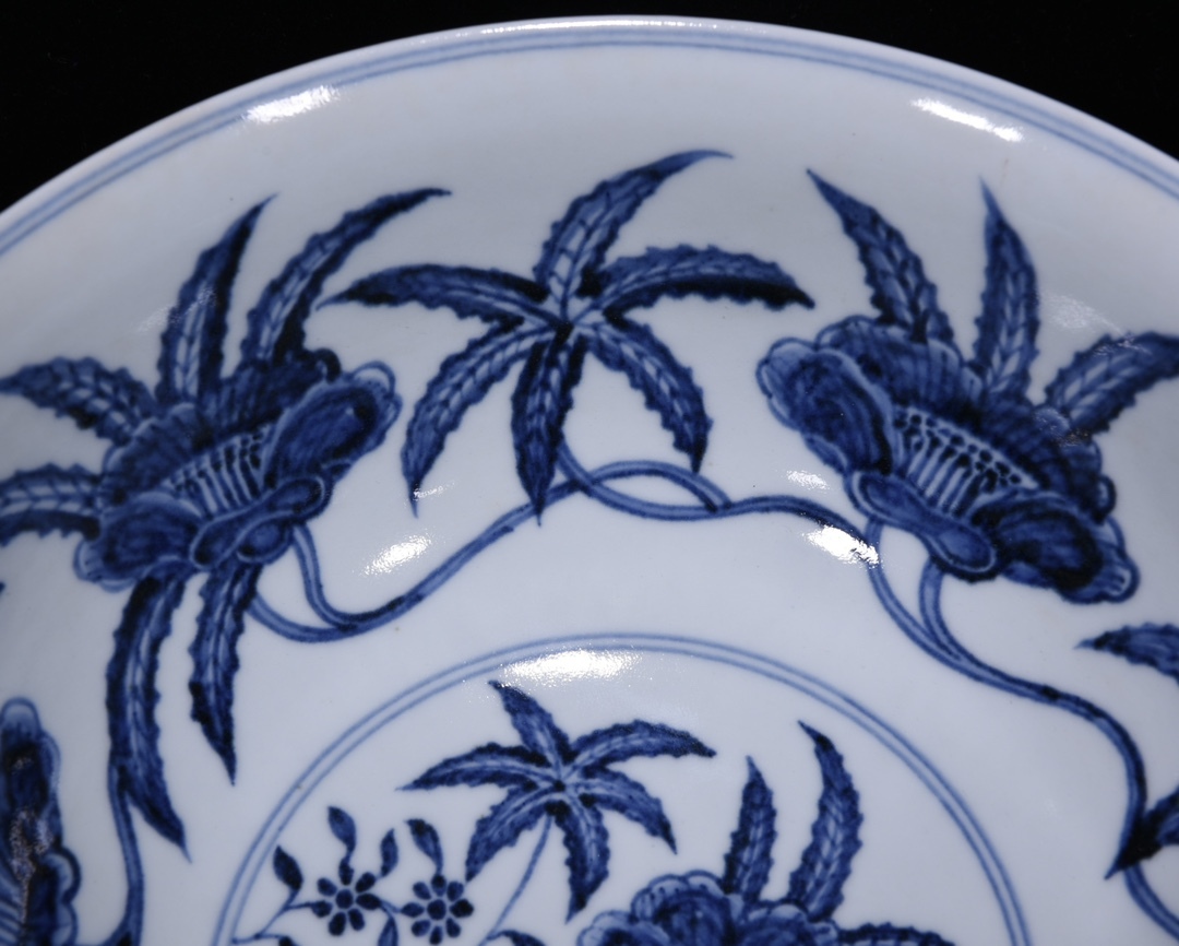 ■LM400■大明宣徳年制款 青花秋葵碗大碗 時代物 古玩 唐物 古陶磁器■_画像6