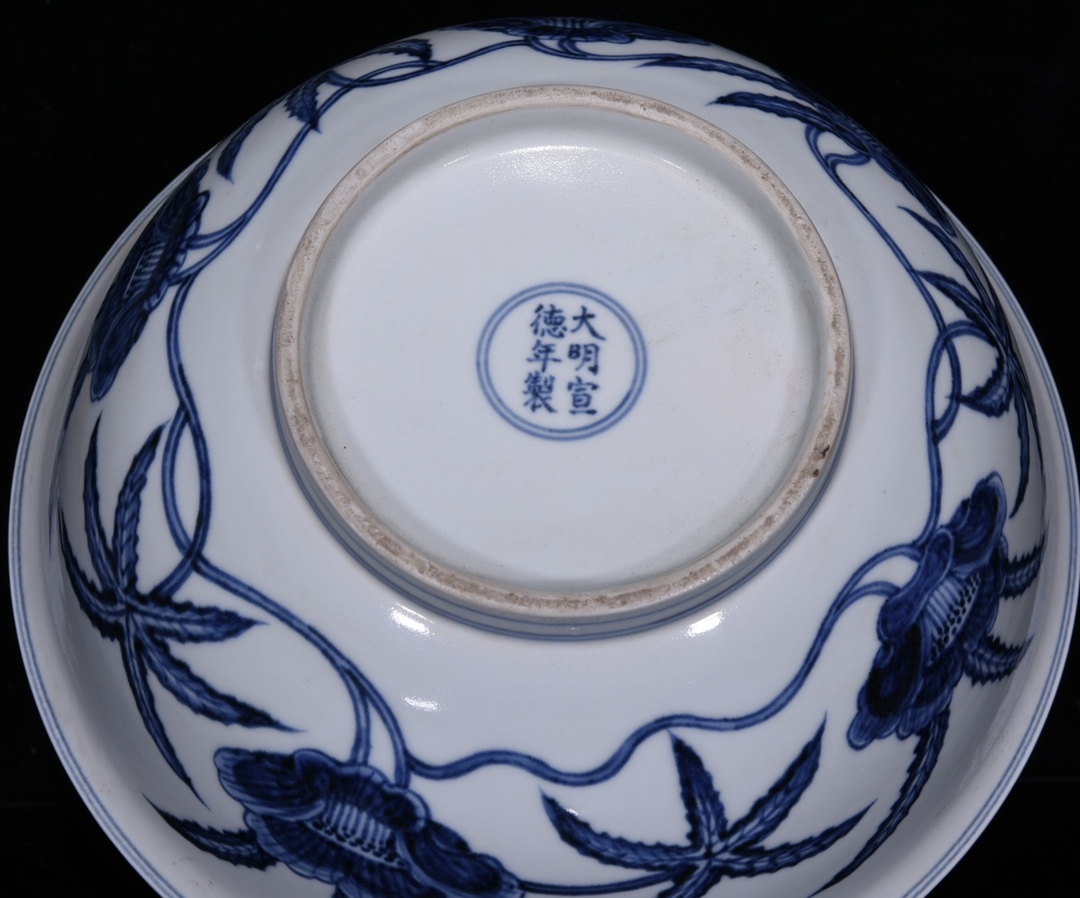 ■LM400■大明宣徳年制款 青花秋葵碗大碗 時代物 古玩 唐物 古陶磁器■_画像10