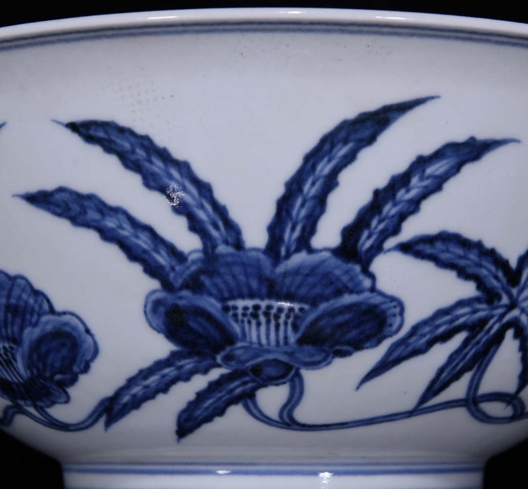 ■LM400■大明宣徳年制款 青花秋葵碗大碗 時代物 古玩 唐物 古陶磁器■_画像7