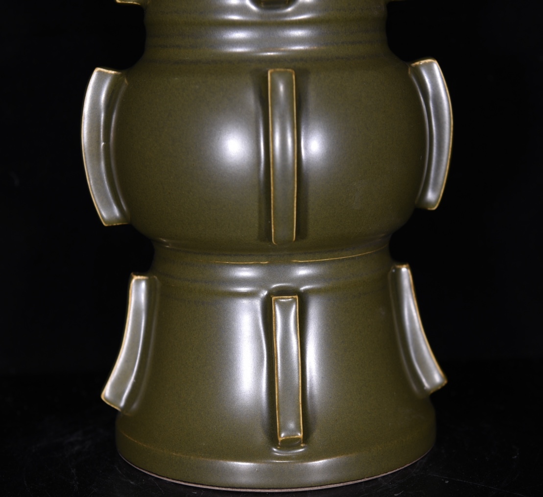 ■LM235■大清乾隆年製 在銘 茶葉末釉 官窯 花觚尊 時代物 古玩 唐物 古陶磁器■_画像8