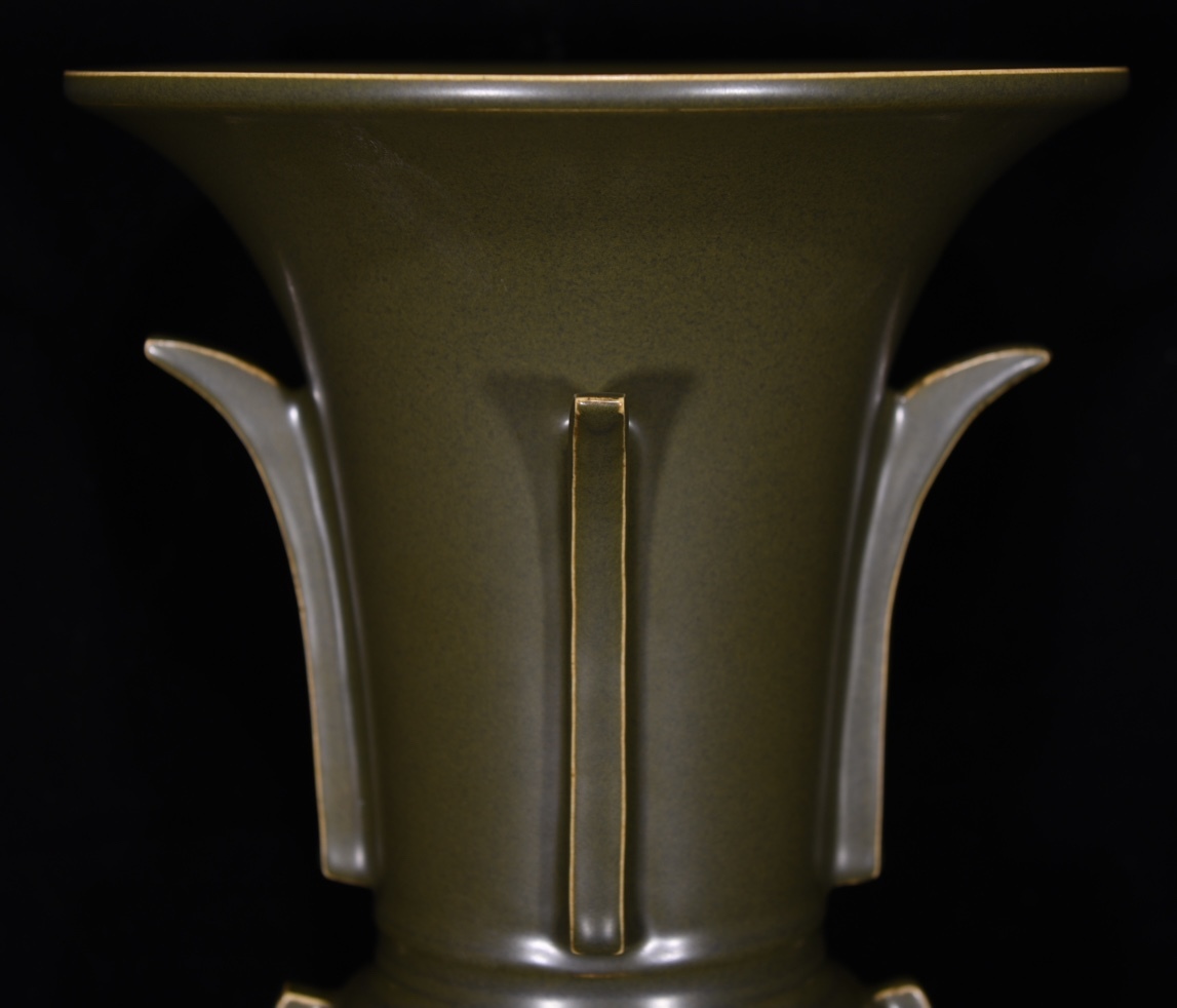 ■LM235■大清乾隆年製 在銘 茶葉末釉 官窯 花觚尊 時代物 古玩 唐物 古陶磁器■_画像5