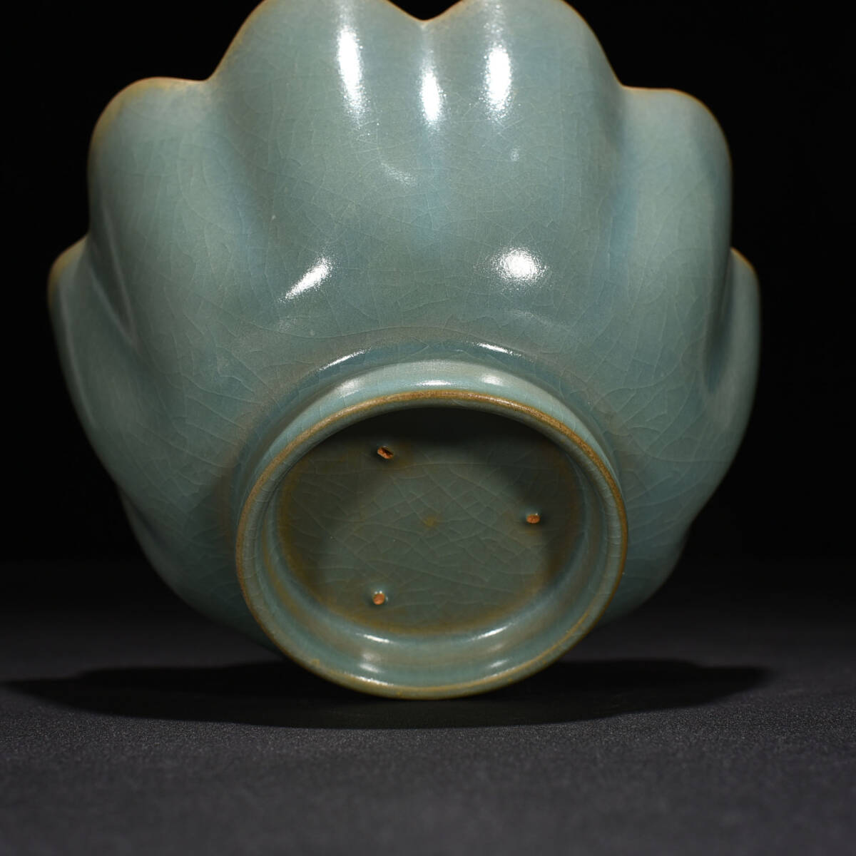 YA121■宋時代 汝窯 天青釉 蓮花大碗 時代物 古玩 唐物 古陶磁器■_画像9