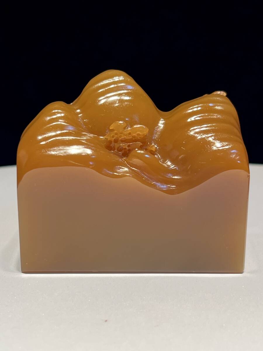 ◆H7◆寿山石 田黄石彫 高山流水 置物 時代物 古玩 唐物◆重さ270g_画像4