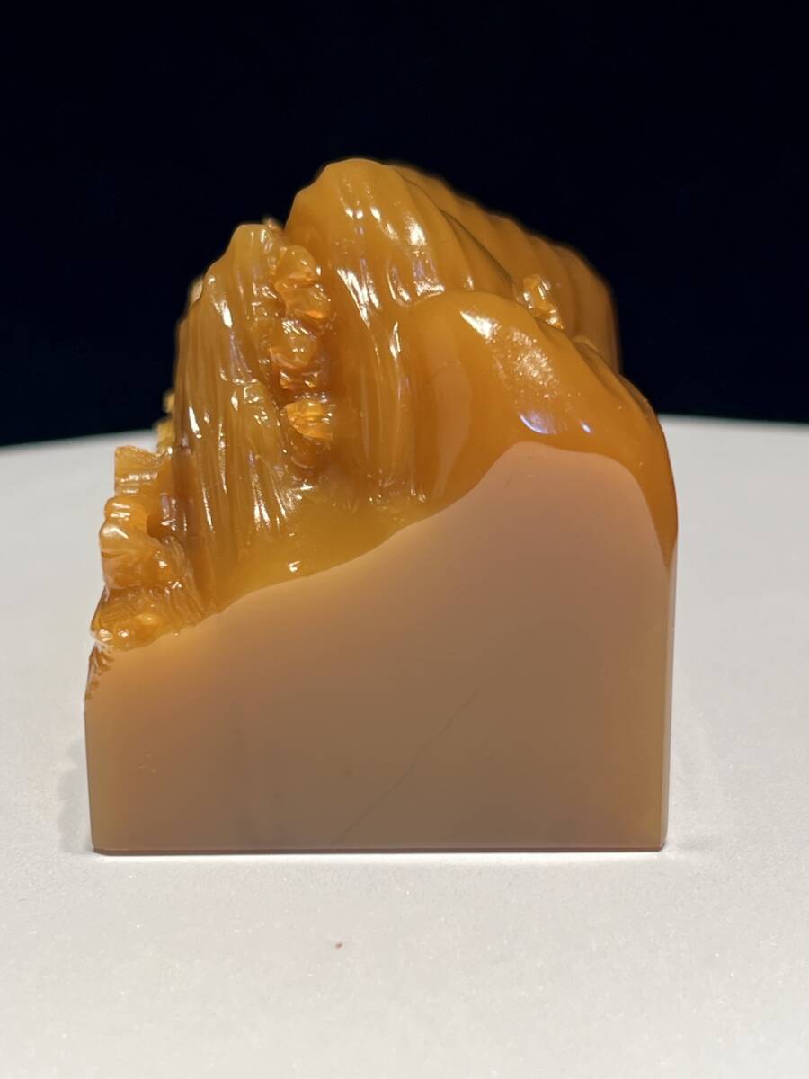 ◆H7◆寿山石 田黄石彫 高山流水 置物 時代物 古玩 唐物◆重さ270g_画像3