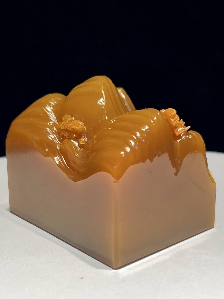 ◆H7◆寿山石 田黄石彫 高山流水 置物 時代物 古玩 唐物◆重さ270g_画像9