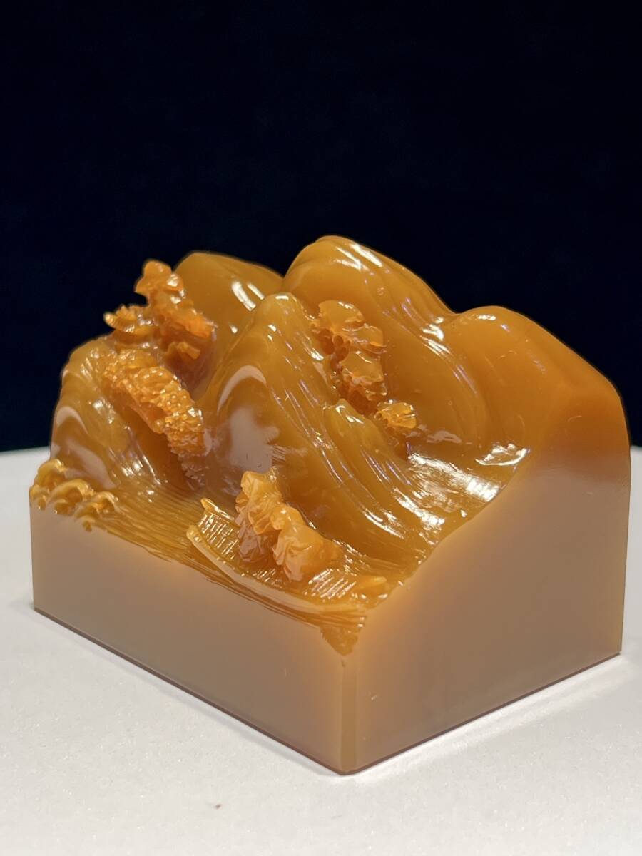 ◆H7◆寿山石 田黄石彫 高山流水 置物 時代物 古玩 唐物◆重さ270g_画像7