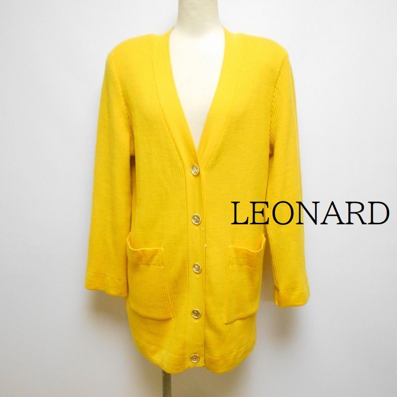  971937 LEONARD レオナール リブニット ロング カーディガン L_画像1