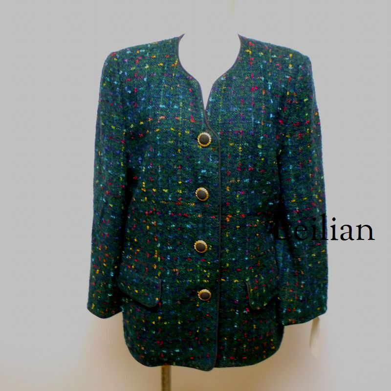 980521 Leilian レリアン グリーン系 ツイード ジャケット　9_画像1