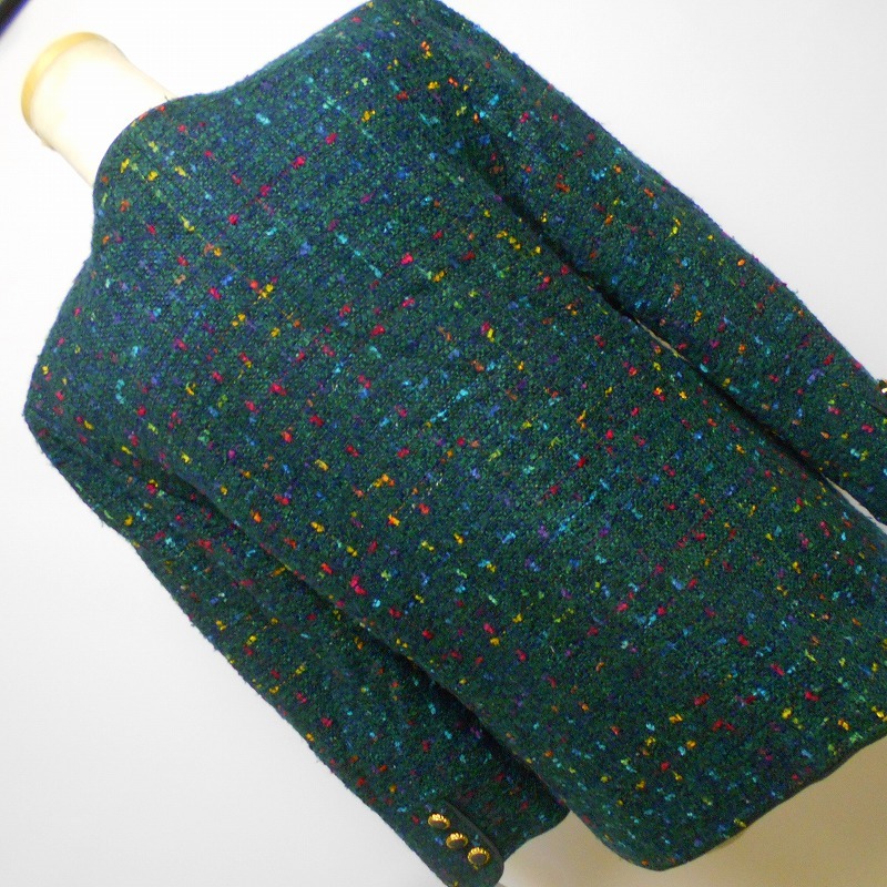980521 Leilian レリアン グリーン系 ツイード ジャケット　9_画像3
