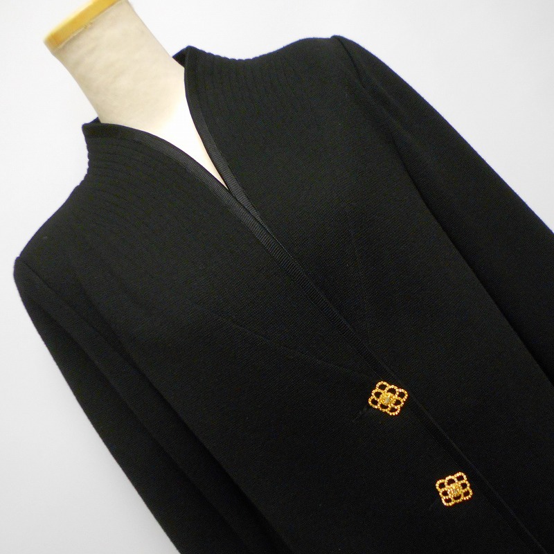 982737 Leilian レリアン 黒 ゴールド釦 ニット ジャケット カーディガン _画像2