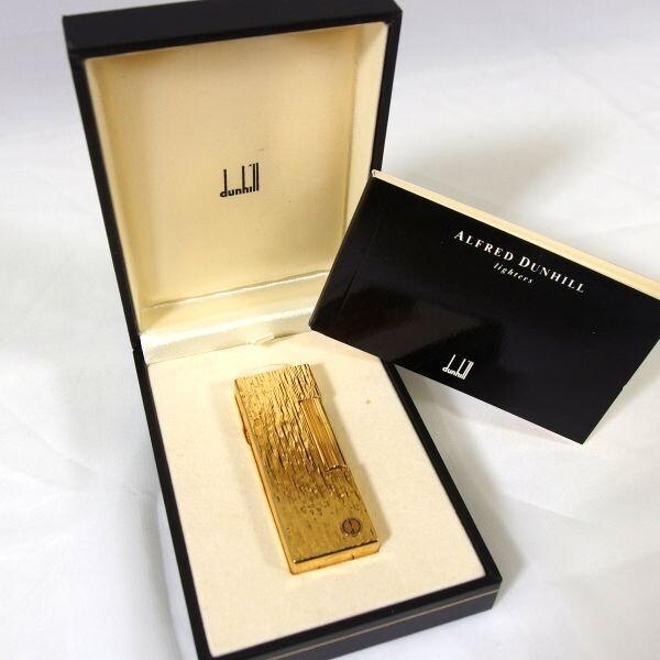 【美品/火花確認済み】dunhill ローラー ガスライター ゴールド 五面彫刻 dロゴ入り 販売店証明印付き取扱説明書 純正箱付き/60サイズ_画像1