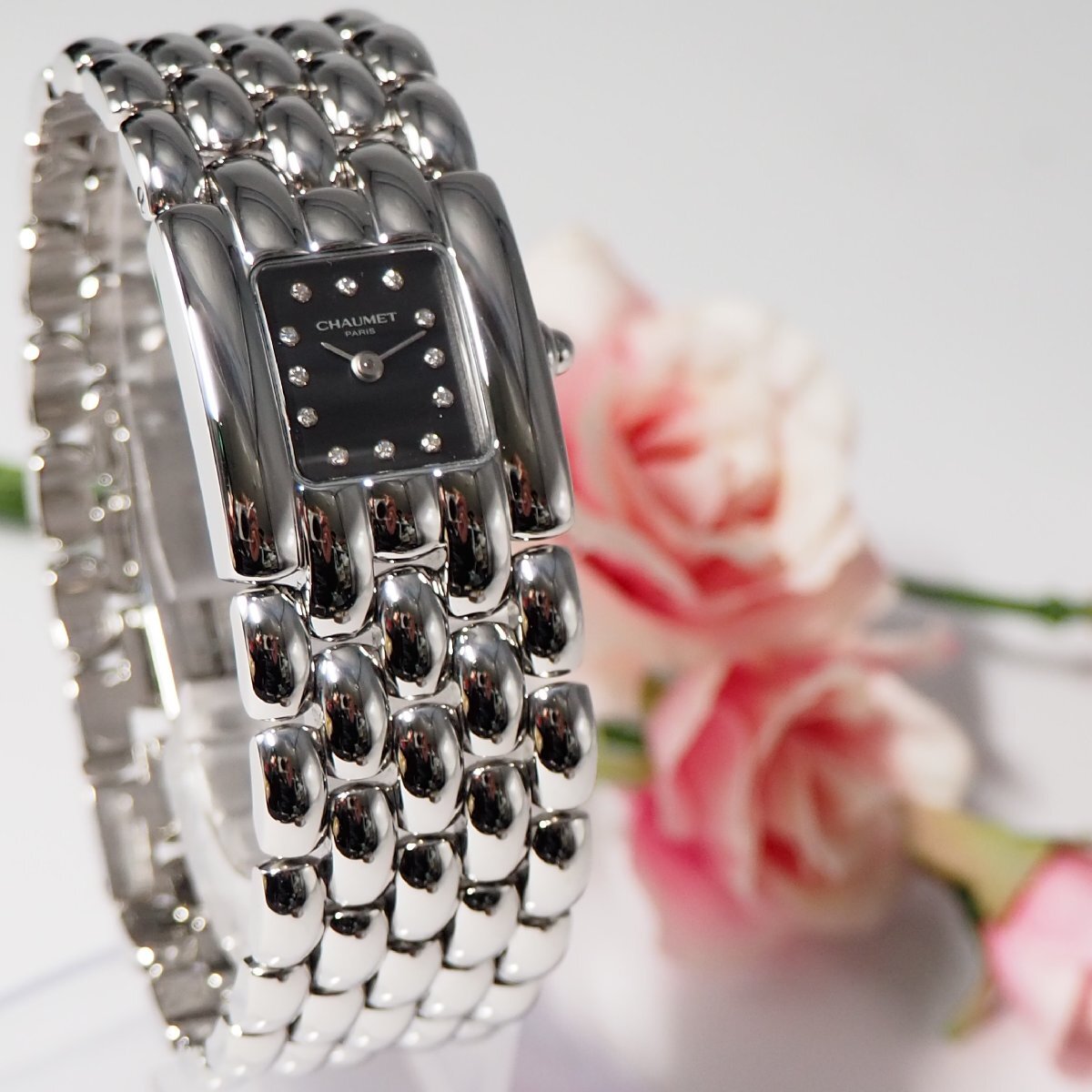 新同品 ショーメ CHAUMET ケイシス スクエア 12Pダイヤ レディース 腕時計 H493 中古_画像2