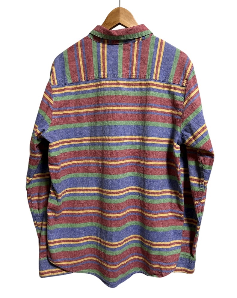 美品 USA古着▽LRG エルアールジー リネン コットン ボーダー 長袖シャツ L マルチカラー B系 麻_画像2