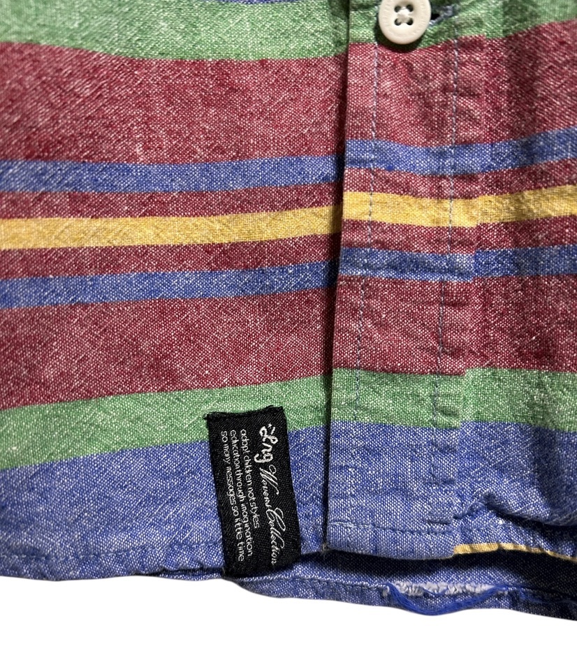 美品 USA古着▽LRG エルアールジー リネン コットン ボーダー 長袖シャツ L マルチカラー B系 麻_画像5