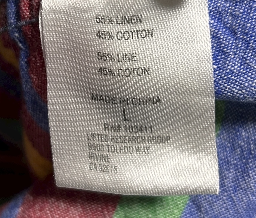 美品 USA古着▽LRG エルアールジー リネン コットン ボーダー 長袖シャツ L マルチカラー B系 麻_画像7