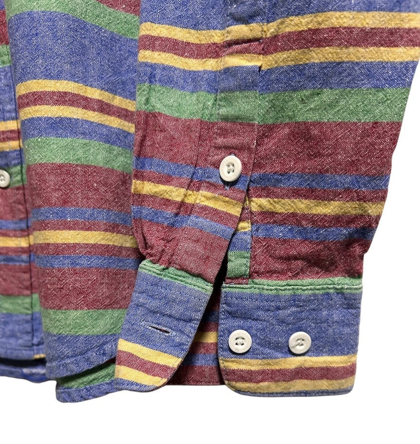 美品 USA古着▽LRG エルアールジー リネン コットン ボーダー 長袖シャツ L マルチカラー B系 麻_画像4