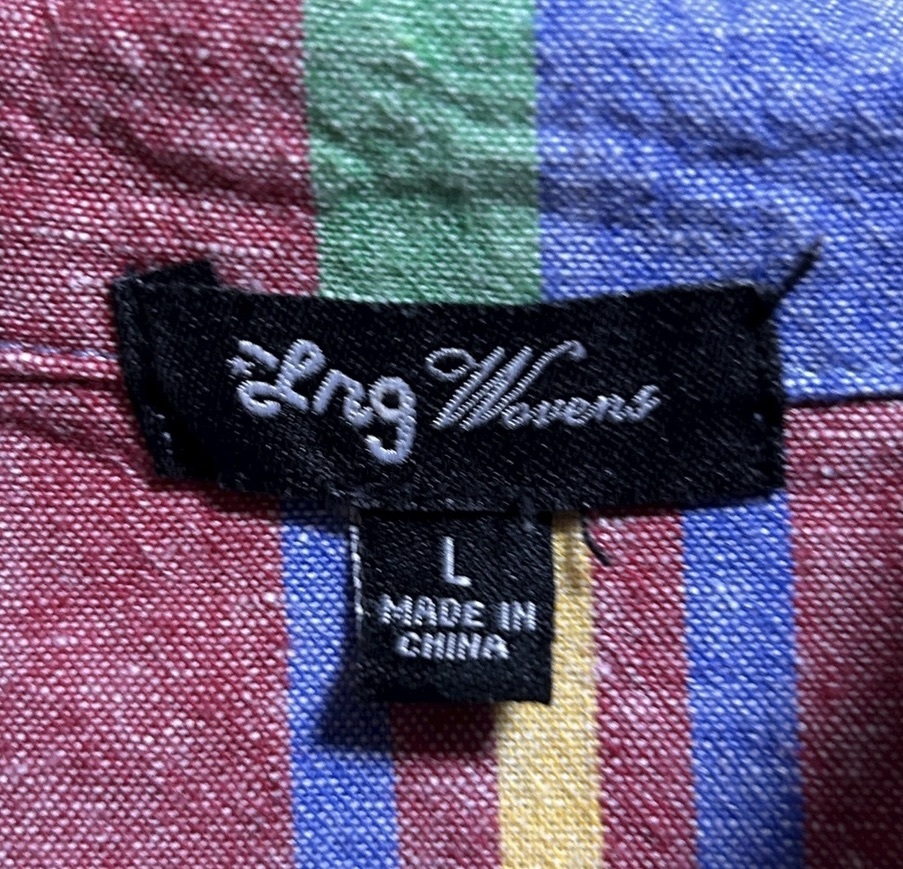 美品 USA古着▽LRG エルアールジー リネン コットン ボーダー 長袖シャツ L マルチカラー B系 麻_画像6