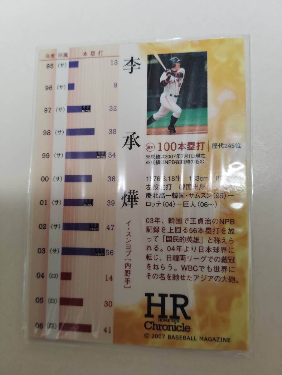2007BBM 本塁打列伝 読売ジャイアンツ 李承燁 フォトカード 60枚限定_画像2
