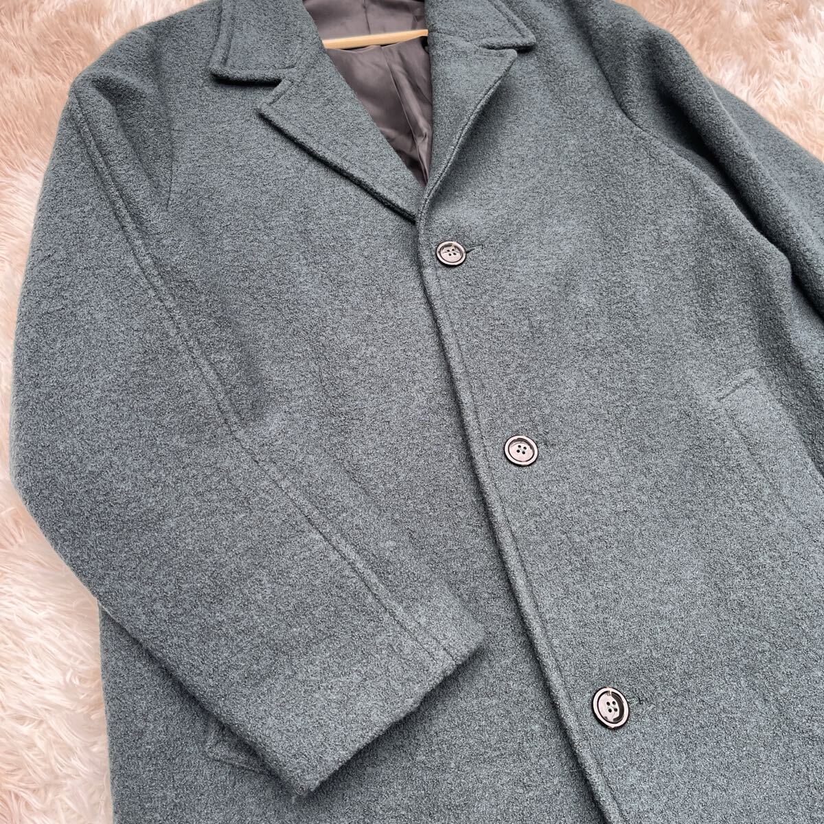 極美品【お洒落の極み】ZARA ザラ チェスターコート ロングコート ウール 秋冬 アウター Lサイズ 緑 _画像3