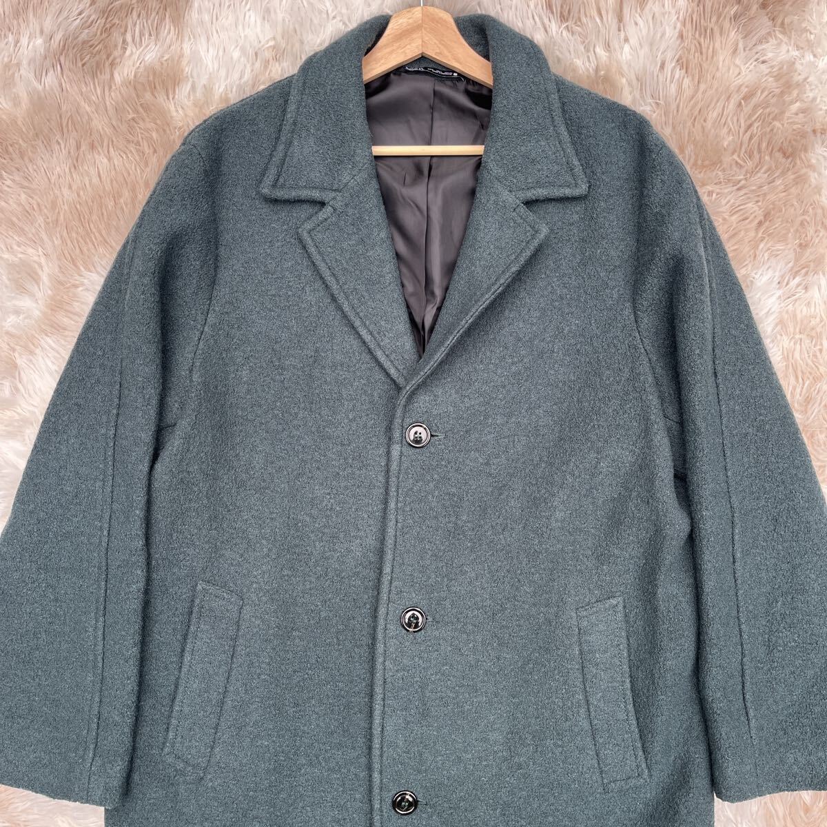 極美品【お洒落の極み】ZARA ザラ チェスターコート ロングコート ウール 秋冬 アウター Lサイズ 緑 _画像4