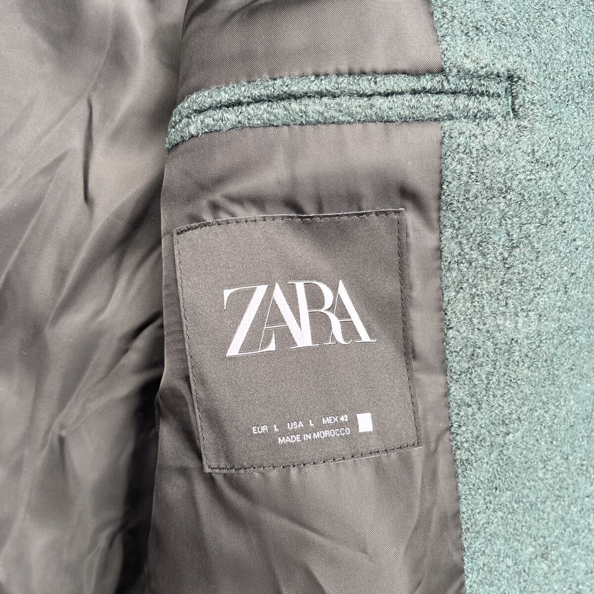 極美品【お洒落の極み】ZARA ザラ チェスターコート ロングコート ウール 秋冬 アウター Lサイズ 緑 _画像5