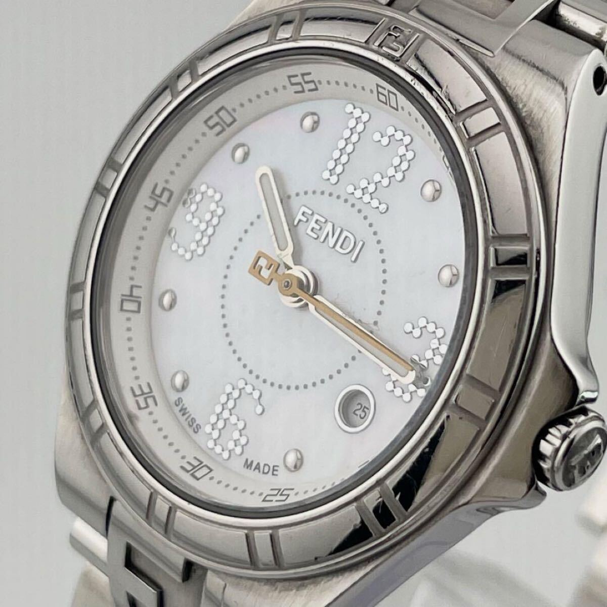 【稼働】FENDI フェンディ シェル文字盤 ハイスピード 純正ベルド orologi オロロジ デイト ロゴ 腕時計 ウォッチ 4600L レディース_画像1
