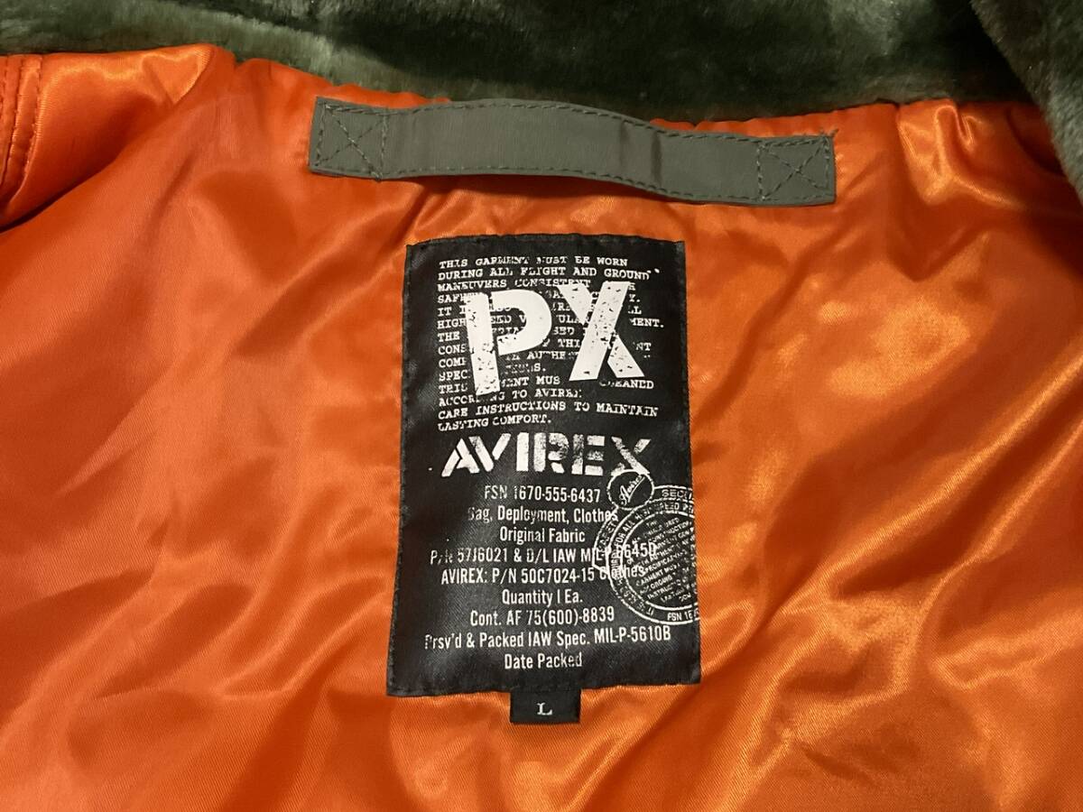 AVIREX / アヴィレックス N-3B ロゴ ステンシルプリント 中綿入 ファー付き フライトジャケット / 未使用品 / サイズ L / A1645_画像3