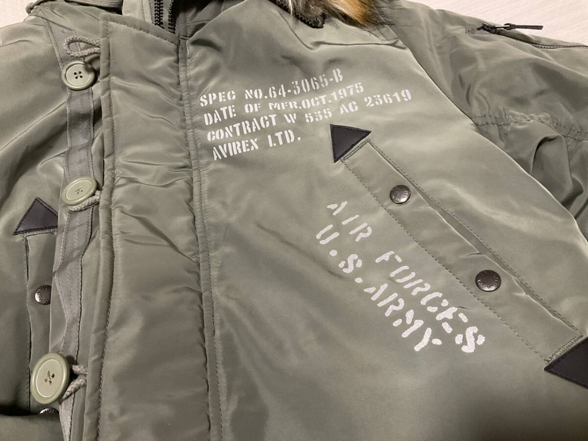 AVIREX / アヴィレックス N-3B ロゴ ステンシルプリント 中綿入 ファー付き フライトジャケット / 未使用品 / サイズ L / A1645_画像8